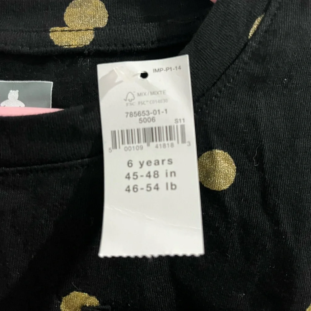 Gap Girls' Black Long Sleeve Tee with Gold Polka Dots, size 6, new!